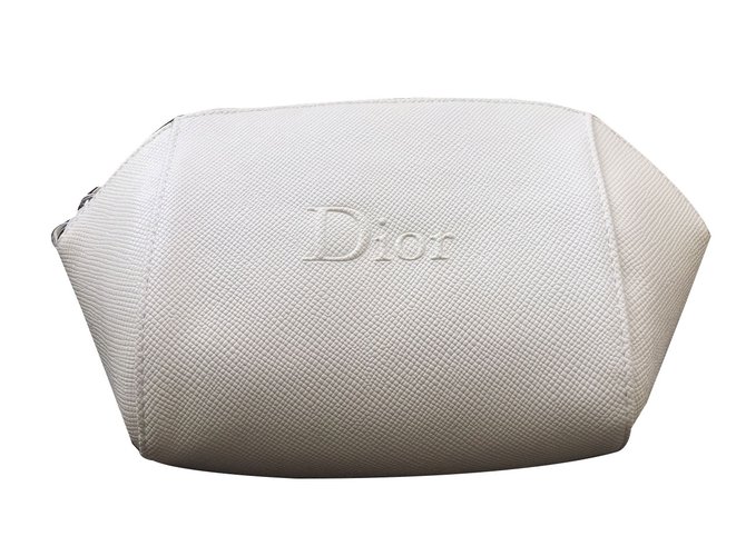 Dior Sacos de embreagem Branco Couro Poliéster  ref.44161