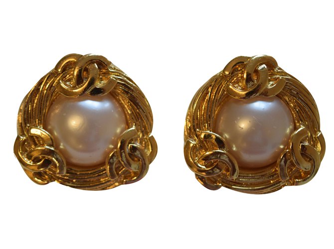 Vintage Chanel Ohrclips Golden Perle  ref.44180