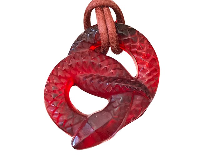 Lalique Colar pingente de cobra Vermelho Vidro  ref.44210