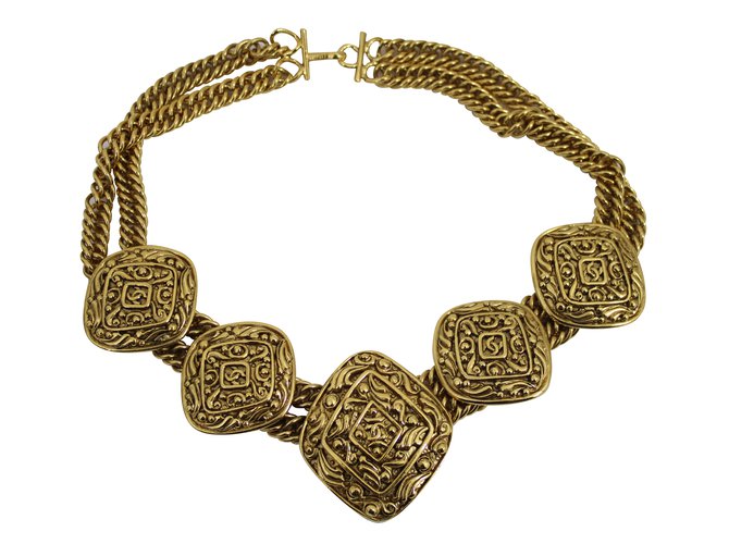 Chanel Colar Vintage Dourado Metal  ref.44248
