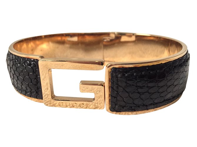 Gucci Bracelet Cuirs exotiques Métal Noir  ref.44272