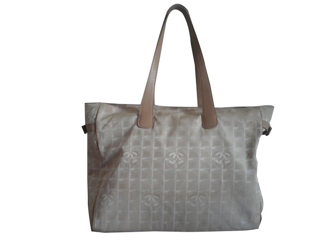 Chanel Cabas -Travel Line Cuir Toile Beige  ref.44303