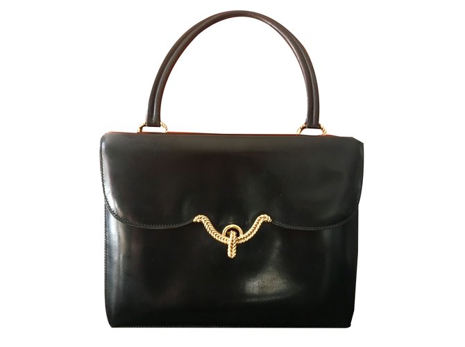 Hermès Vintage Handbag Black Golden Leather  ref.44320