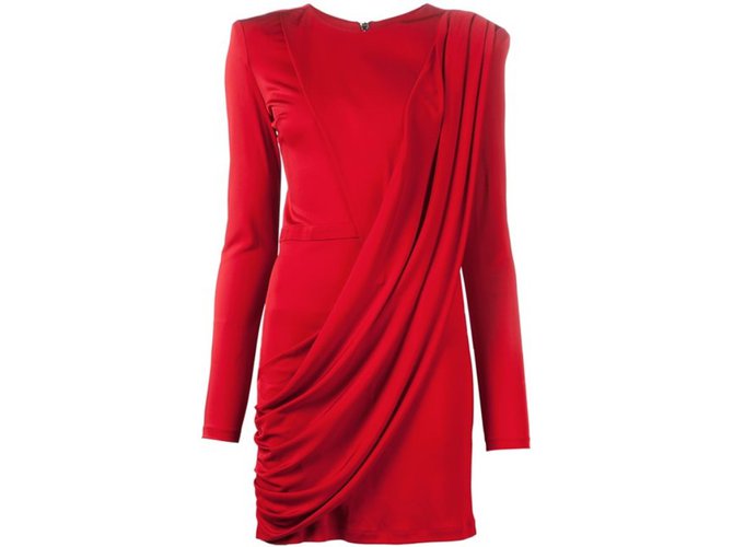 Balmain Dresses Red Viscose  ref.44344