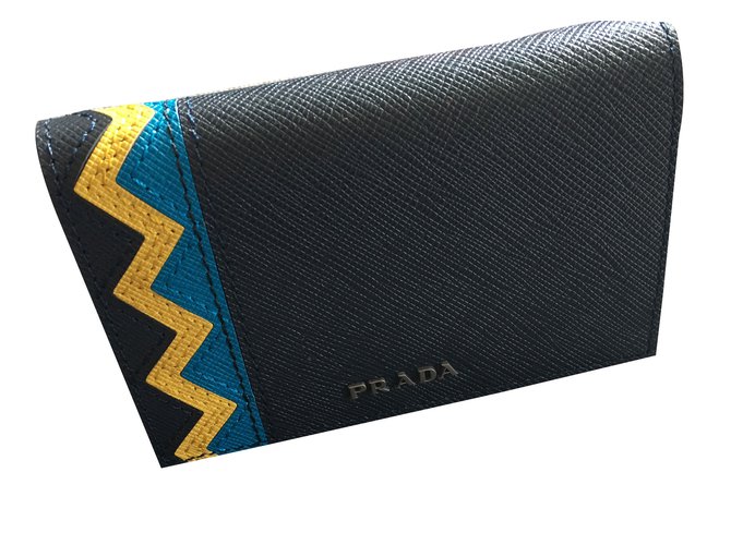 Prada Card Wallet new Blue Leather  ref.44345