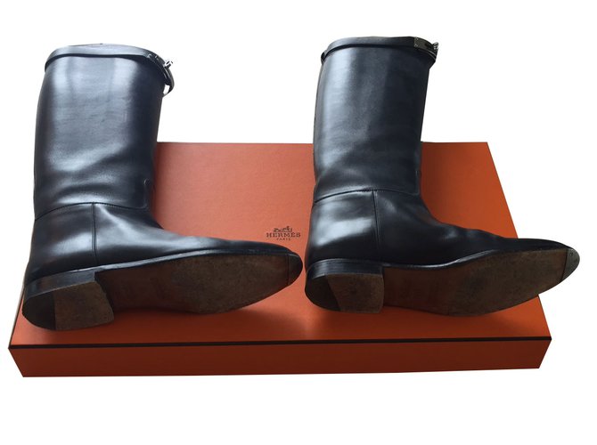 Hermès Boots Black Leather  ref.44356