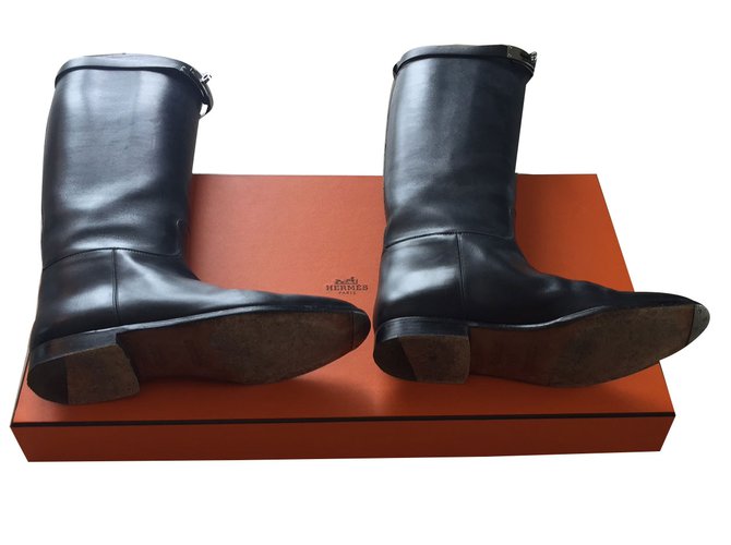 Hermès Botas Negro Cuero  ref.44356