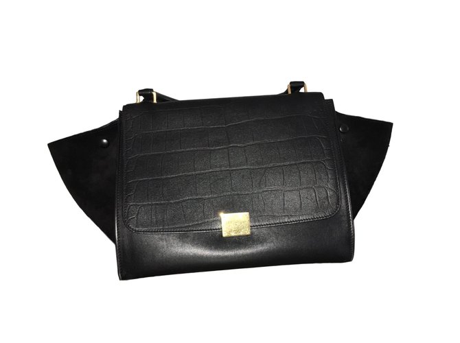 Céline Handbag Trapèze Black Leather  ref.44400