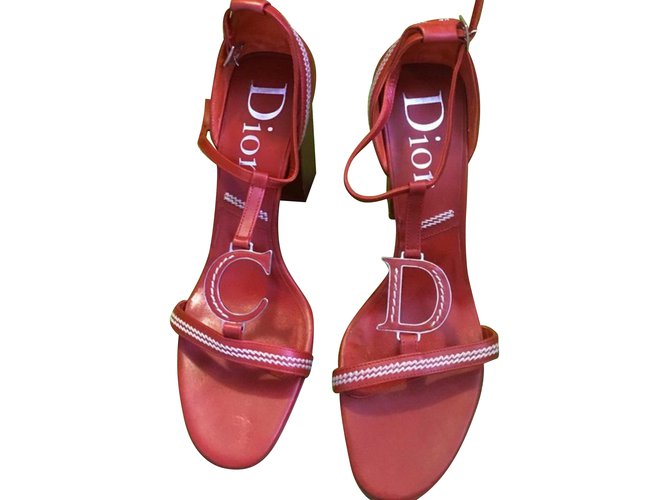 Dior Sandals Red Leather  ref.44469