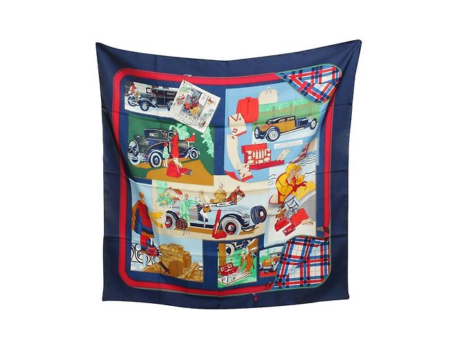 Hermès "L'élégance et le confort en automobile" Sciarpa di seta Blu navy