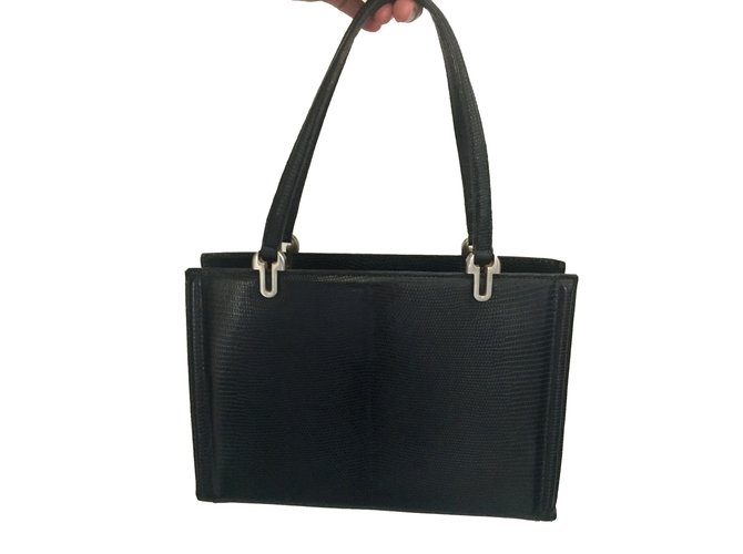 Lancel vintage lizard leather bag Black Exotic leather  ref.44501