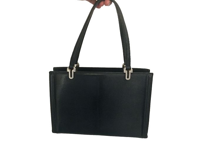 Lancel Vintage Eidechse Ledertasche Schwarz