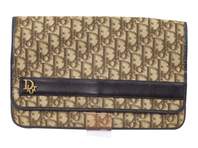Dior Clutch bags Brown Cloth  ref.44521
