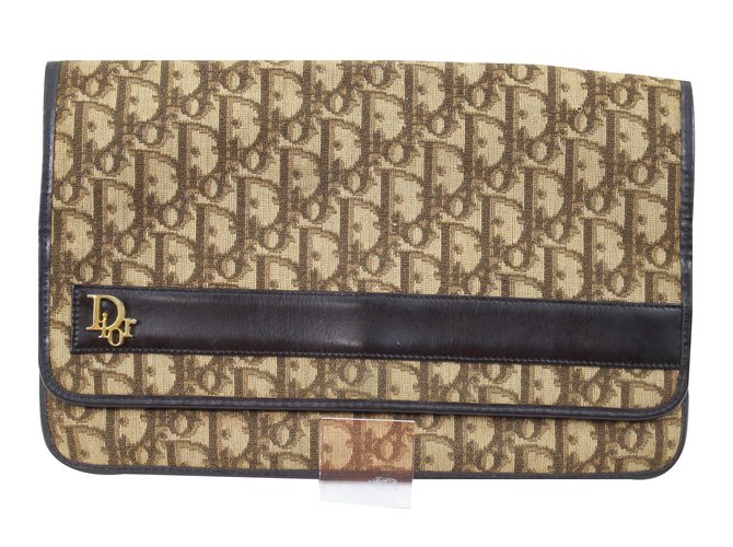 Dior Clutch-Taschen Braun Leinwand  ref.44521