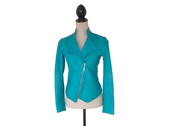 Autre Marque Lederjacke in Türkis Blau