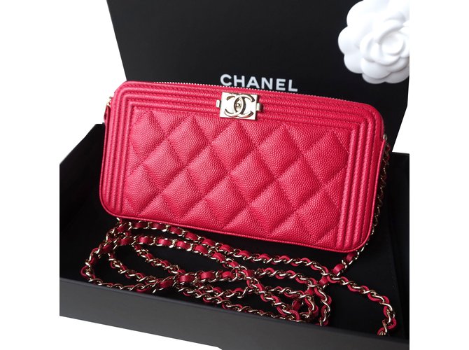 Boy Chanel Geldbörse, Brieftasche, Fall Pink Leder  ref.44664