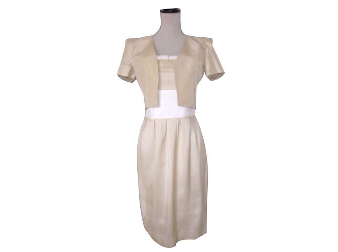 Set Abito e Bolero Renato Nucci in Seta Beige e Bianco