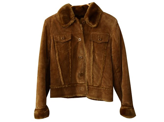 Autre Marque Chaqueta de piel de cabra marrón Castaño