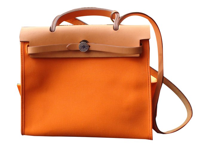 Hermès Handtaschen Orange Leinwand  ref.44731