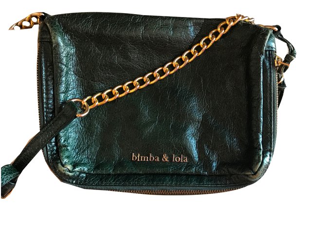 Bimba & Lola Handbag Golden Olive green Leather  ref.44838