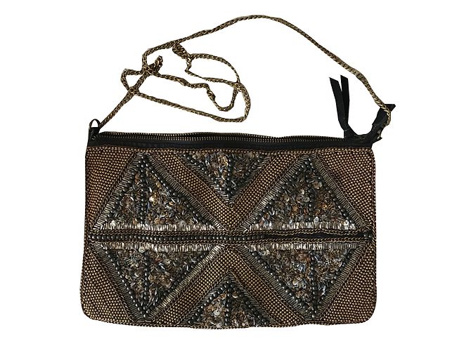 Autre Marque Clutch de couro nubuck e pérolas Cobre