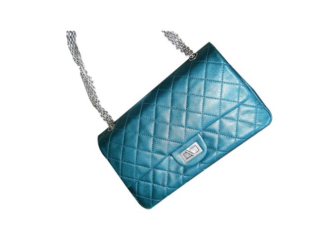 Chanel 2.55 Blue Green Metallic Leather  ref.45155