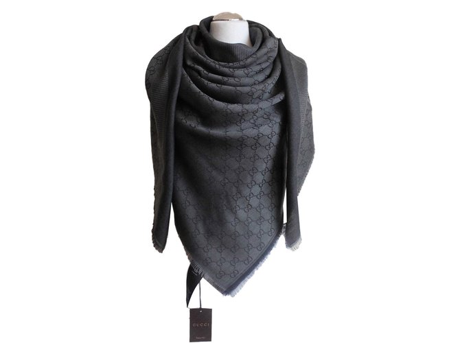 Gucci  ggweb new  stola panno scarf  new darkgrey Dark grey Silk Wool  ref.45169
