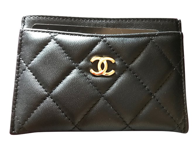 Chanel Card holder Black Leather  ref.45262
