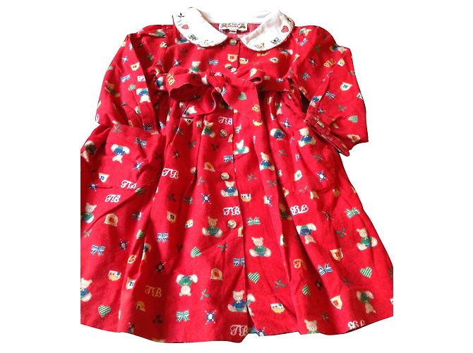 Autre Marque Vestido de algodão vermelho com bordado e laço para menina