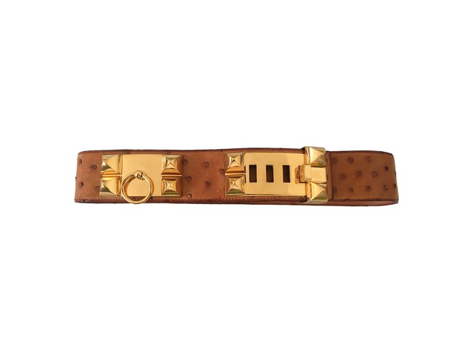 Hermès HERMES - Vintage Belt Collier de chien Beige Exotisches Leder  ref.45413