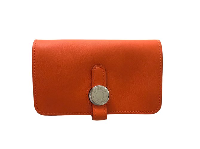 Hermès Key and card wallet Orange Leather  ref.45423