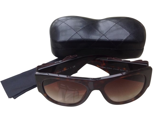 Chanel Havana Brown Bow Sunglasses  ref.45526