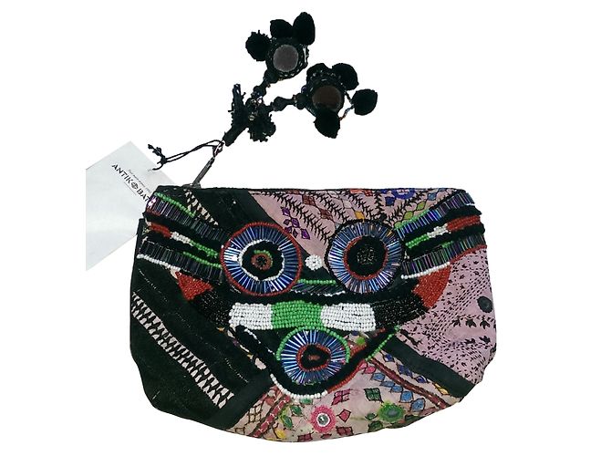 Pochette Antik Batik Adena in cotone con perle e specchi Multicolore 