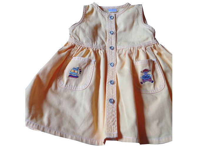Autre Marque Vestido de denim amarelo e algodão com bordado Lovelt 12 meses