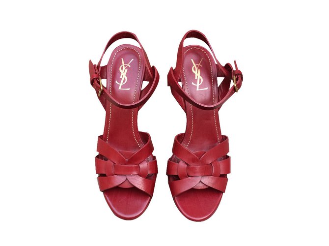 Yves Saint Laurent Sandals Red Leather  ref.45817