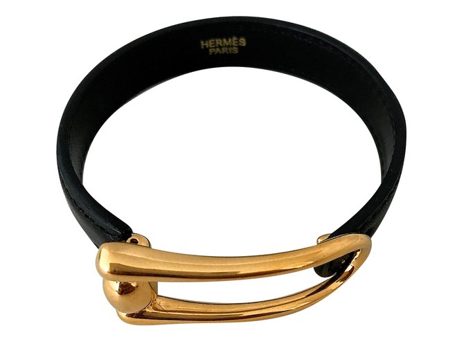 Hermès Armband Schwarz Leder  ref.45914