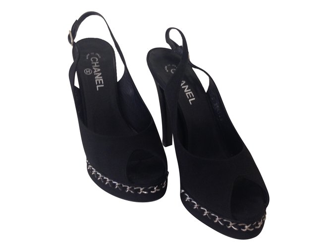 Chanel Heels Black Cloth Lambskin  ref.45935