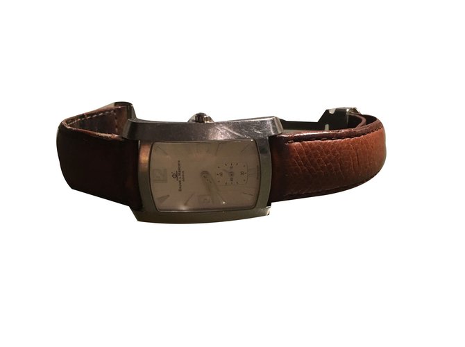 Baume & Mercier Fine watches Brown Silvery Leather Steel  ref.46001