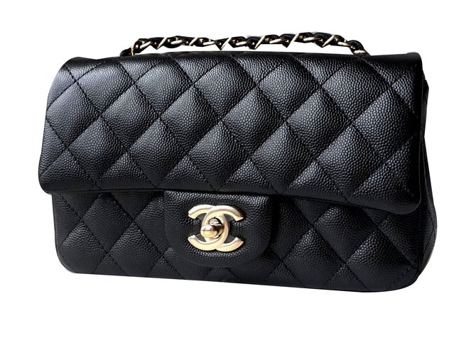 Classique Chanel Mini Cuir Noir  ref.46018