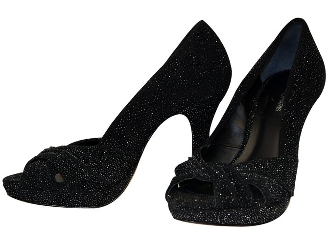 Autre Marque Pumps Black Silvery Leather Satin  ref.46086