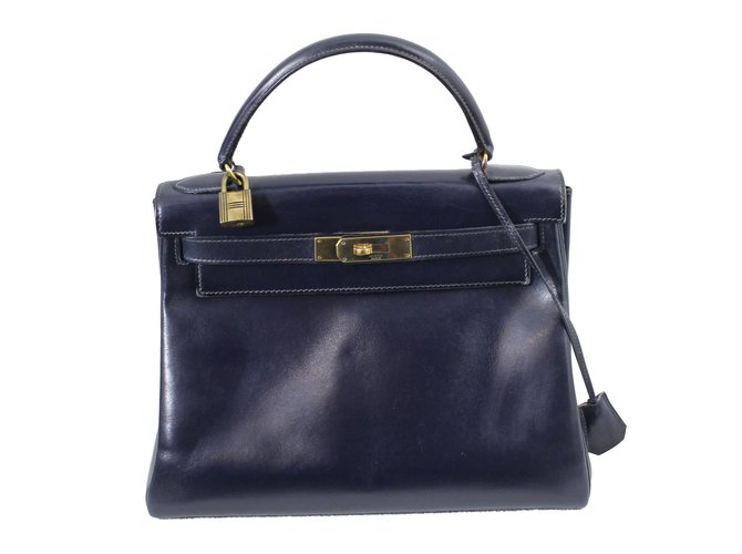 Kelly Hermès Handbags Navy blue Leather  ref.46114