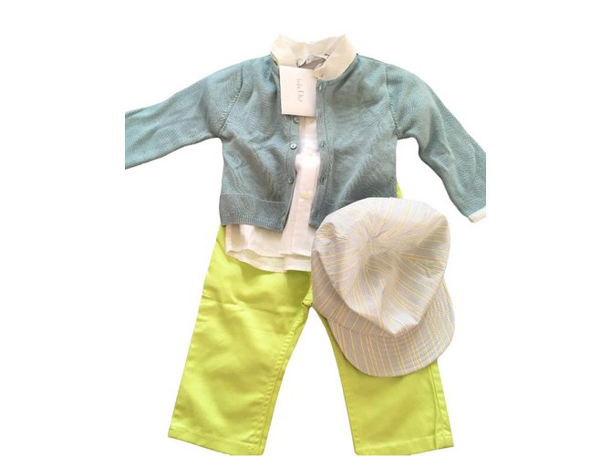 Baby Dior Outfits Weiß Grün Grau Baumwolle  ref.46189