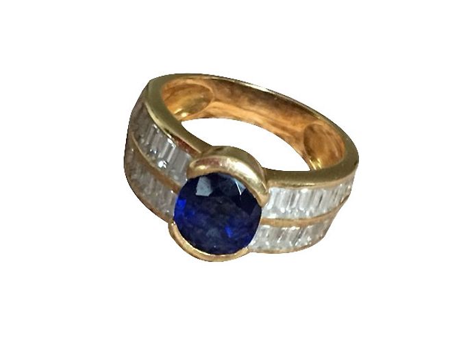Autre Marque Anello in Zaffiro e Oro Giallo 18 Carati Blu