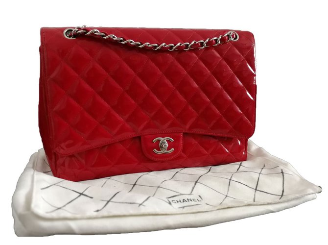 Timeless Chanel Handtasche Rot Lackleder  ref.46202