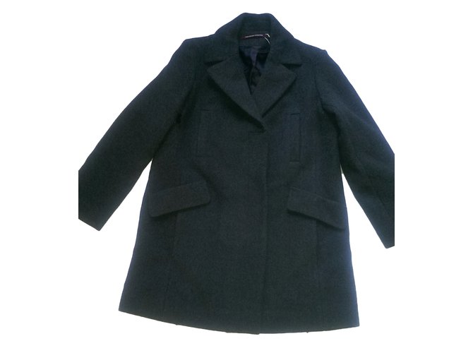 Comptoir Des Cotonniers Coats, Outerwear Dark grey Polyester Wool Polyamide  ref.46247