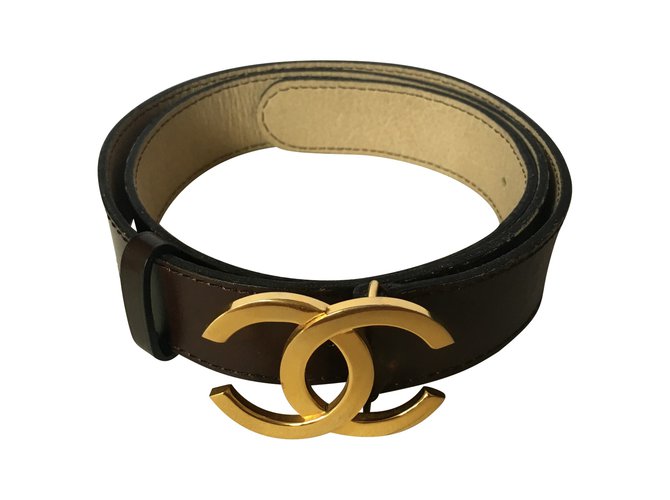 CHANEL - Belt with Bucle CC Brown Golden Leather  ref.46258
