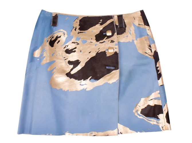 Chanel Kalbsleder Rock - hellblau / braun / gold