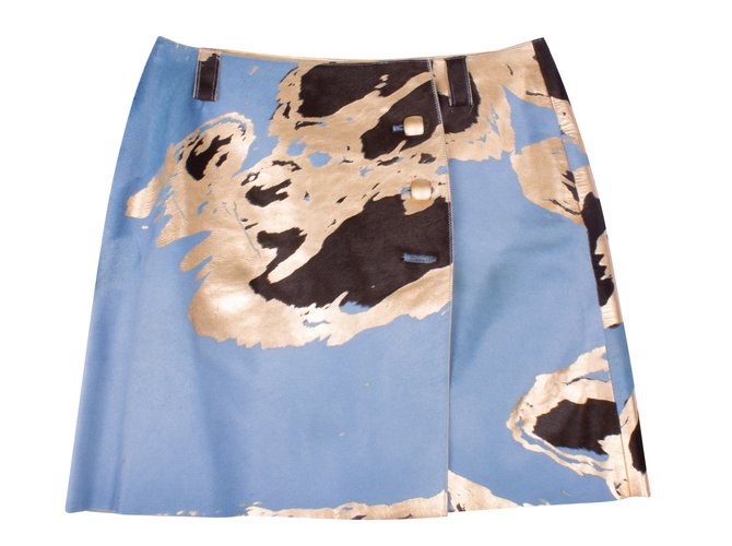 Chanel Calfskin Skirt - light blue/brown/gold Leather  ref.46303
