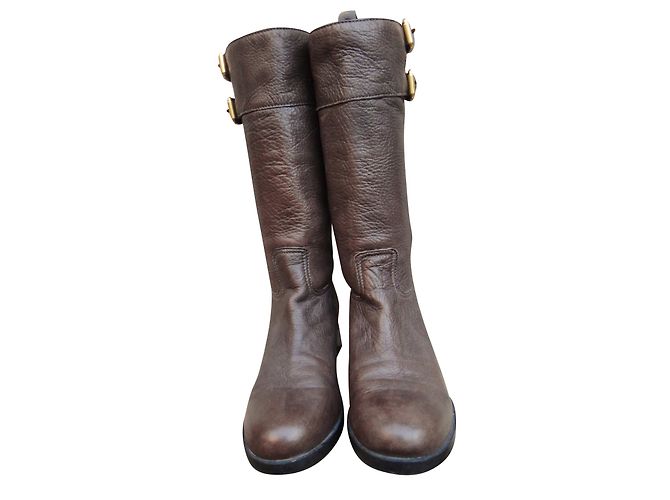 Prada leather riding boots brown