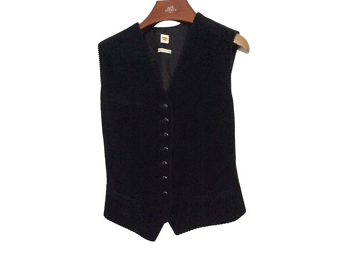 Colete Hermès de veludo de algodão preto Marrom